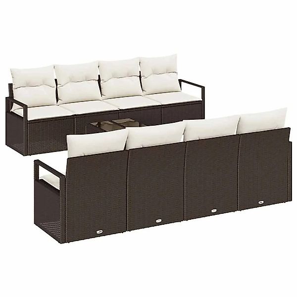 vidaXL Gartensofa-set mit Kissen 9-Tlg Braun und Creme Poly-Rattan 3354977 günstig online kaufen