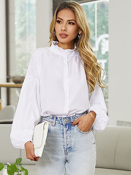 YOINS Plissee Design Mock Neck Langarm Bluse günstig online kaufen