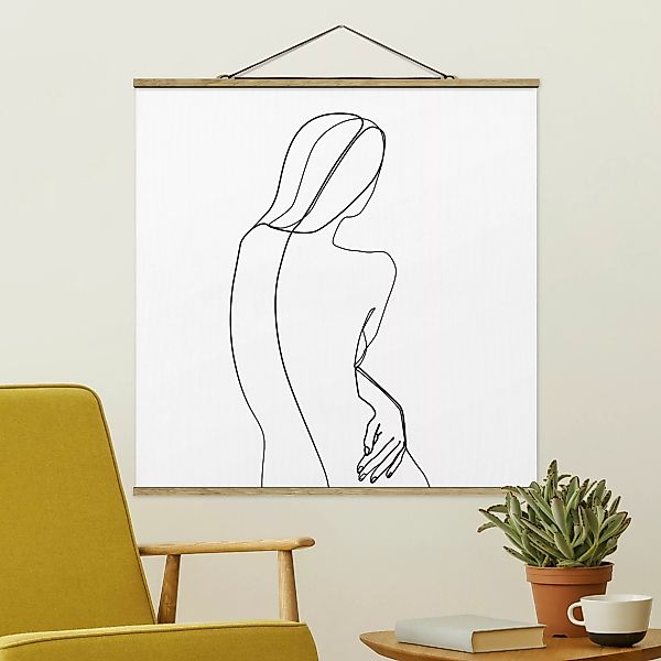 Stoffbild Abstrakt mit Posterleisten - Quadrat Line Art Rücken Frau Schwarz günstig online kaufen