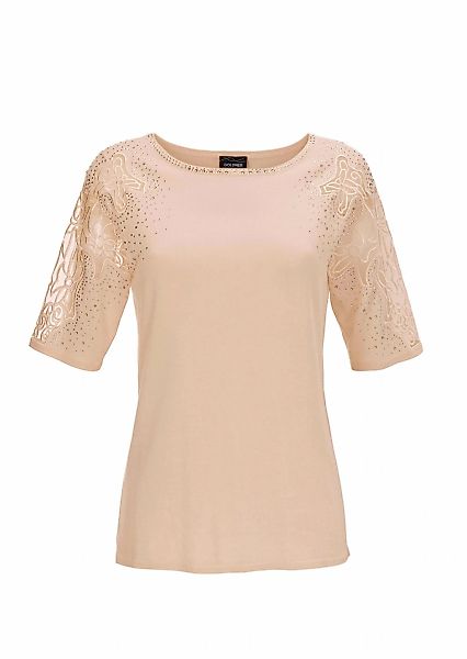 GOLDNER Rundhalspullover "Kurzgröße Pullover mit Spitze, Glanzsteinen" mit günstig online kaufen