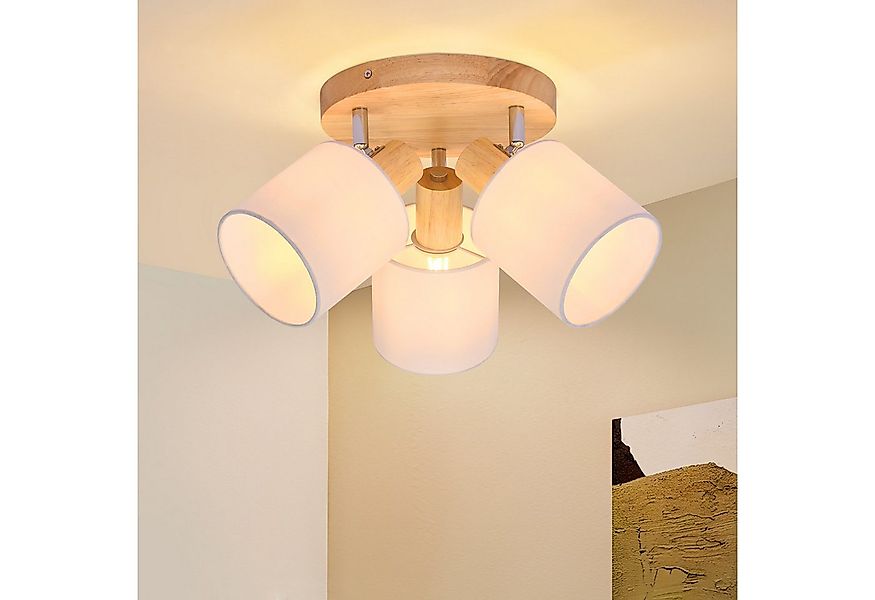 ZMH Deckenstrahler 3 Flammig Rund Holz Deckenlampe Schenkbar 350° für Küche günstig online kaufen