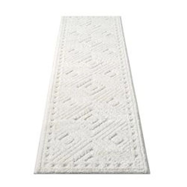 payé Teppich Nara-777 Hochflor 80x300 cm Pastell-Creme Rautenmuster günstig online kaufen