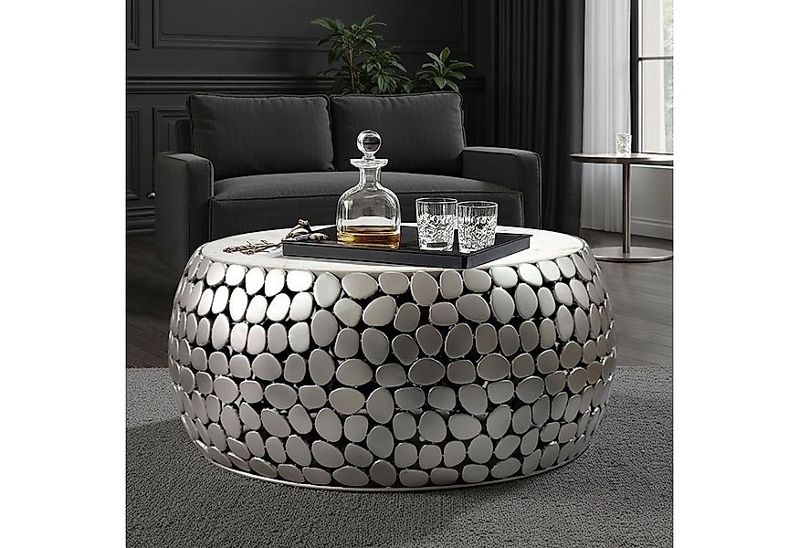 FINEBUY Couchtisch FB73730 Couchtisch rund Aluminium silber 66cm Marmor Woh günstig online kaufen