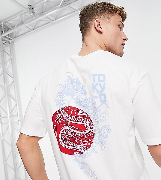 Selected Homme – Oversize-T-Shirt aus Bio-Baumwolle in Weiß mit Drachen-Pri günstig online kaufen