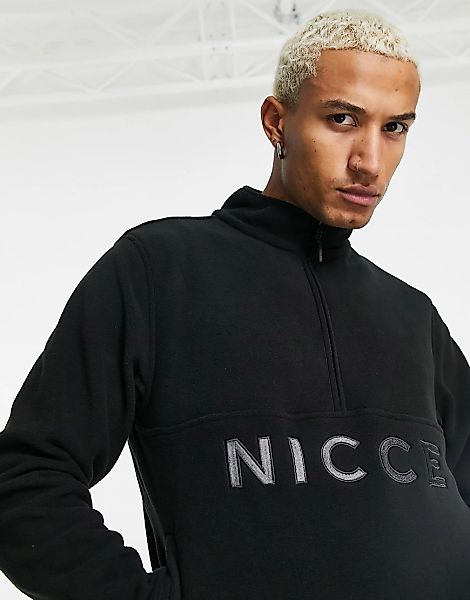 Nicce – Frontier – Fleece-Sweatshirt in Schwarz mit kurzem Reißverschluss günstig online kaufen