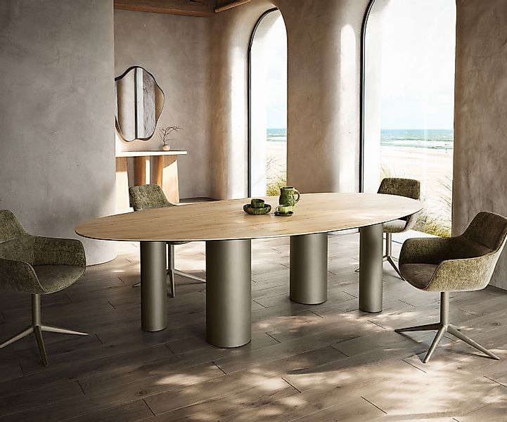 Esstisch Edge Oval 280x130 Keramik Laminam® Sabbia Eichefarbig Pilier Metal günstig online kaufen