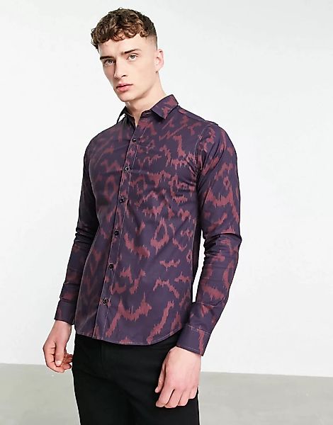Bolongaro Trevor – Kaleidoscope – Superenges Hemd mit Leopardenmuster-Rot günstig online kaufen