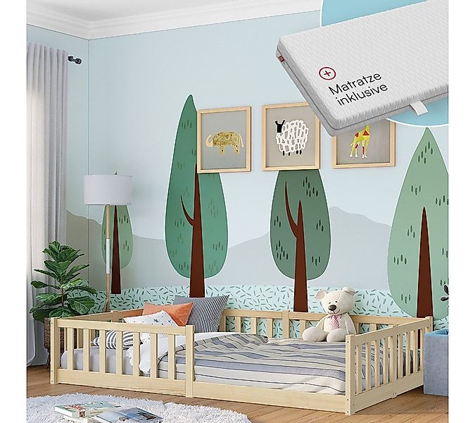 Bellabino Kinderbett Vere mit Rausfallschutz und Lattenrost (natur mit Matr günstig online kaufen