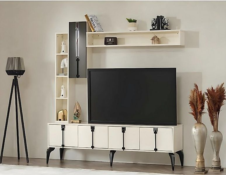 JVmoebel TV-Schrank Wohnwand TV Ständer Regal Wohnzimmer Set 4tlg Holzmöbel günstig online kaufen