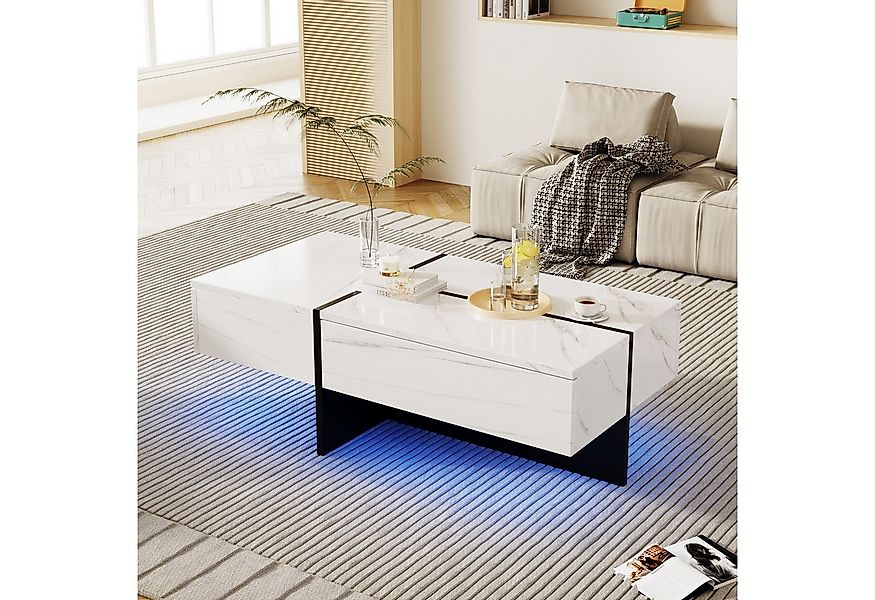 REDOM Couchtisch Couchtisch mit LED-Beleuchtung – Glänzende Marmoroberfläch günstig online kaufen