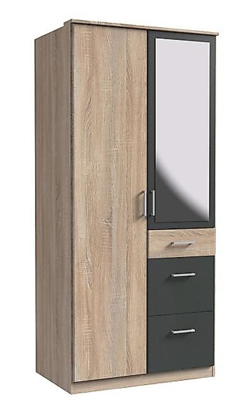 Kleiderschrank mit Spiegel und Schubladen CLICK Holzoptik Braun günstig online kaufen