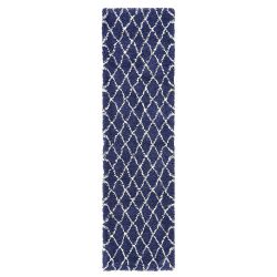 Rautenmuster Teppich blau - Hochflor Skandi Design günstig online kaufen