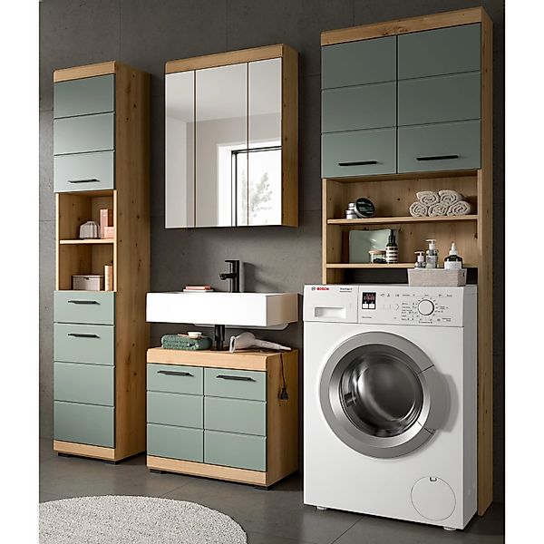 Inn.Furn Badmöbel Set 190 cm in Grün und Eiche 4-teilig Shawn günstig online kaufen
