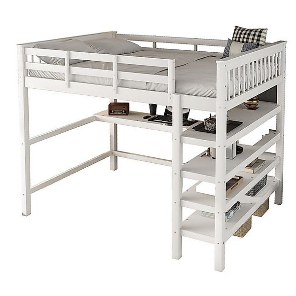 Merax Hochbett 140x200cm mit Rausfallschutz und Lattenrost Etagenbett mit S günstig online kaufen