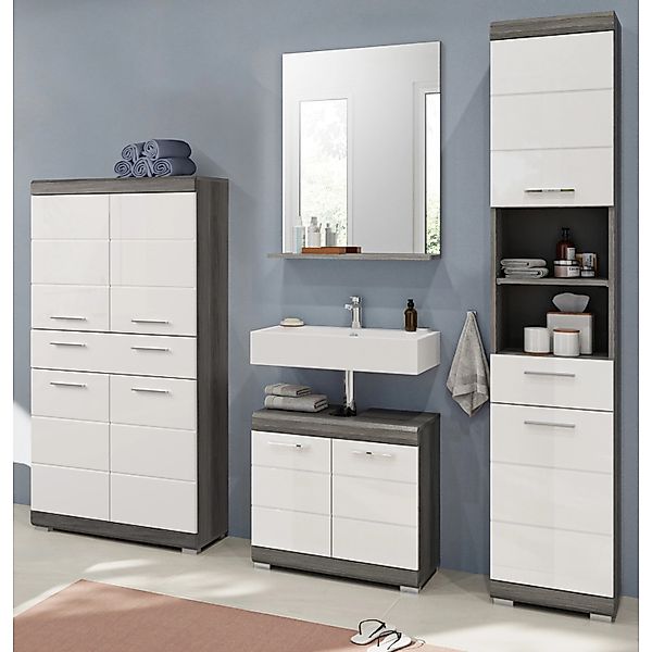 Inn.Furn Badmöbel-Set Weiß Hochglanz Grau 4-teilig 186 cm Shawn günstig online kaufen