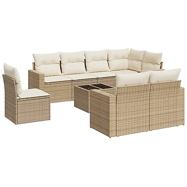 vidaXL 9-Tlg Garten-Sofagarnitur mit Kissen Beige Poly Rattan 3251585 günstig online kaufen