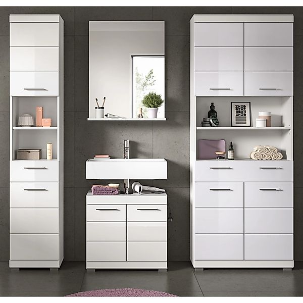 Inn.Furn Badmöbel Set in Weiß Hochglanz 4-teilig 200 cm Shawn günstig online kaufen