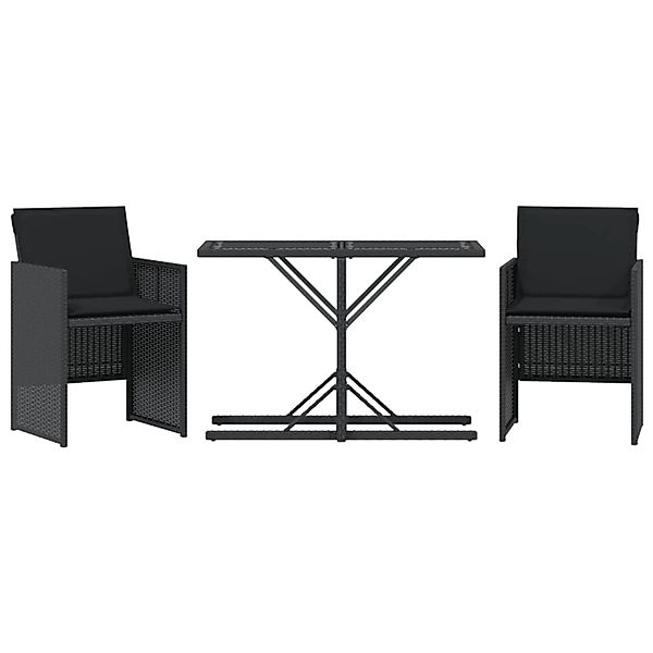 vidaXL 3-Tlg Bistro-Set mit Kissen Schwarz Poly Rattan 365063 günstig online kaufen