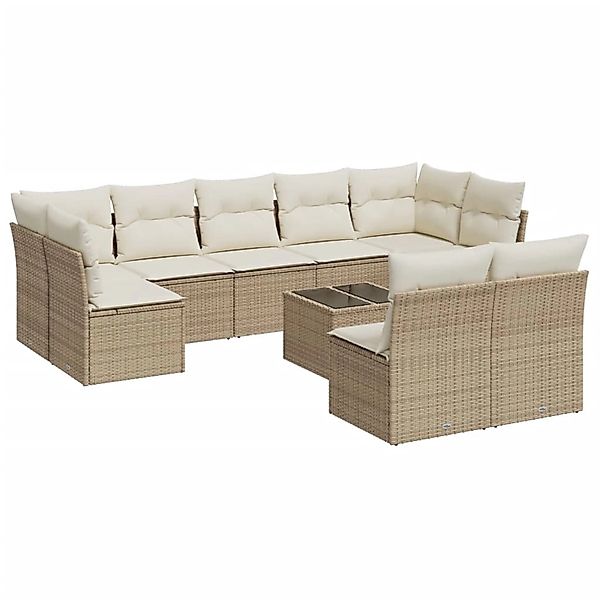 vidaXL 10-Tlg Garten-Sofagarnitur mit Kissen Beige Poly Rattan 3249997 günstig online kaufen