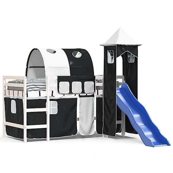 vidaXL Kinderhochbett mit Turm Weiß & Schwarz 80x200 cm Kiefernholz1930266 günstig online kaufen
