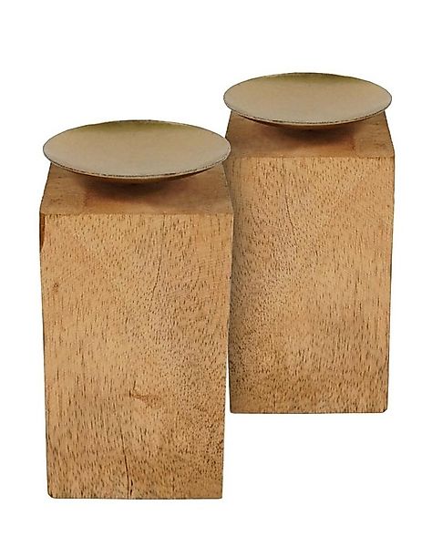 Spetebo Tischkerzenhalter 2er Set Holz Kerzenhalter mit Metall Kerzenteller günstig online kaufen