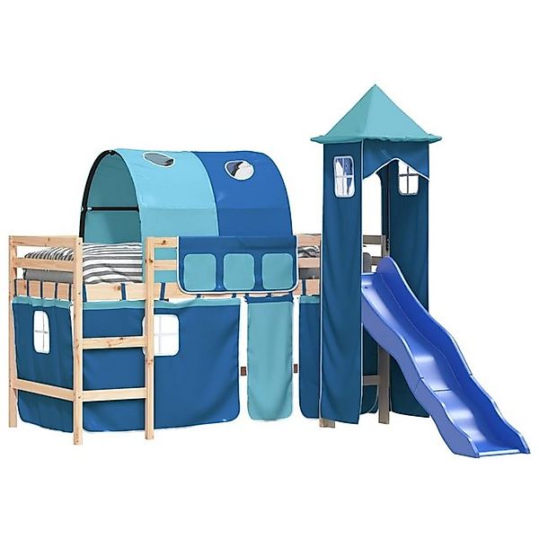 vidaXL Bett Kinderhochbett mit Turm Blau 80x200 cm Massivholz Kiefer günstig online kaufen