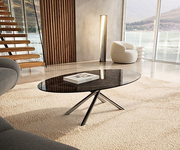 Couchtisch Edge Oval 140x80 cm Keramik Laminam® Emperador Extra Lucidato Du günstig online kaufen