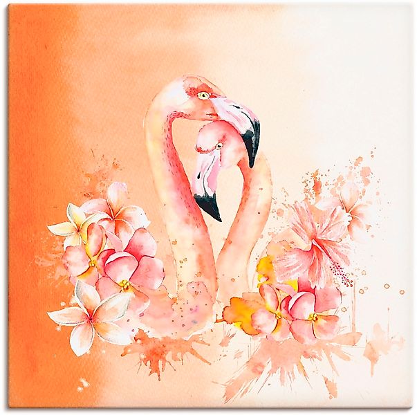 Artland Wandbild "Orange Flamingo in Love- Illustration", Vögel, (1 St.), a günstig online kaufen