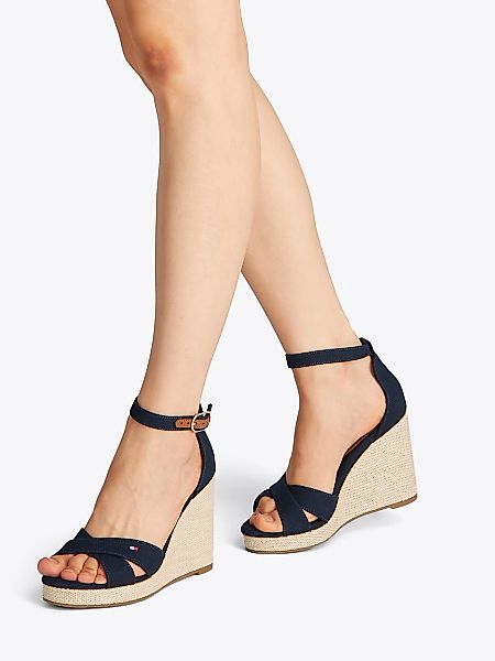 Tommy Hilfiger High-Heel-Sandalette "FLAG HIGH WEDGE ESPAD CRISSCROSS", Rie günstig online kaufen