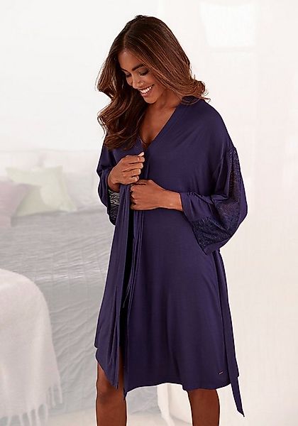 LASCANA Kimono, Kurzform, Single-Jersey, Kimono-Kragen, Gürtel, mit Spitzen günstig online kaufen