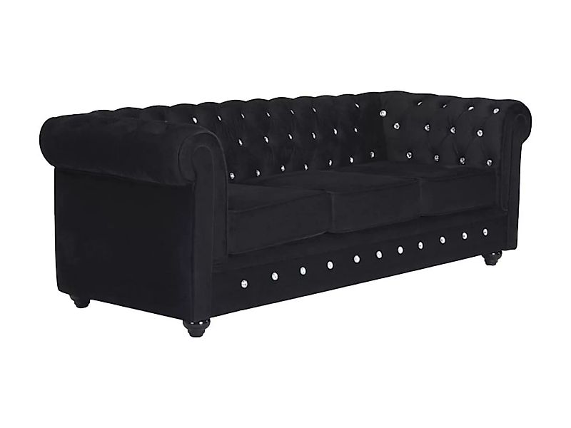 Sofa 3-Sitzer - Samt - Schwarz mit Knöpfen in Kristalloptik - CHESTERFIELD günstig online kaufen