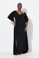 Ulla Popken Cocktailkleid Maxikleid Drapierung V-Ausschnitt günstig online kaufen