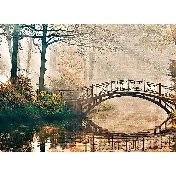 Fototapete Brücke Fluss Wald Grün Braun Weiß 3,50 m x 2,55 m FSC® günstig online kaufen