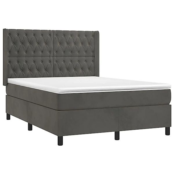 vidaXL Boxspringbett mit Matratze & LED Dunkelgrau 140x200 cm Samt 3139746 günstig online kaufen