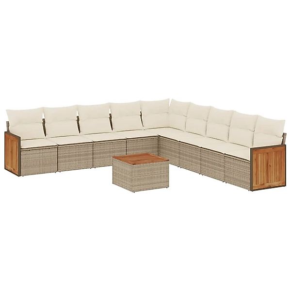 vidaXL 10-Tlg Garten-Sofagarnitur mit Kissen Beige Poly Rattan 3227745 günstig online kaufen