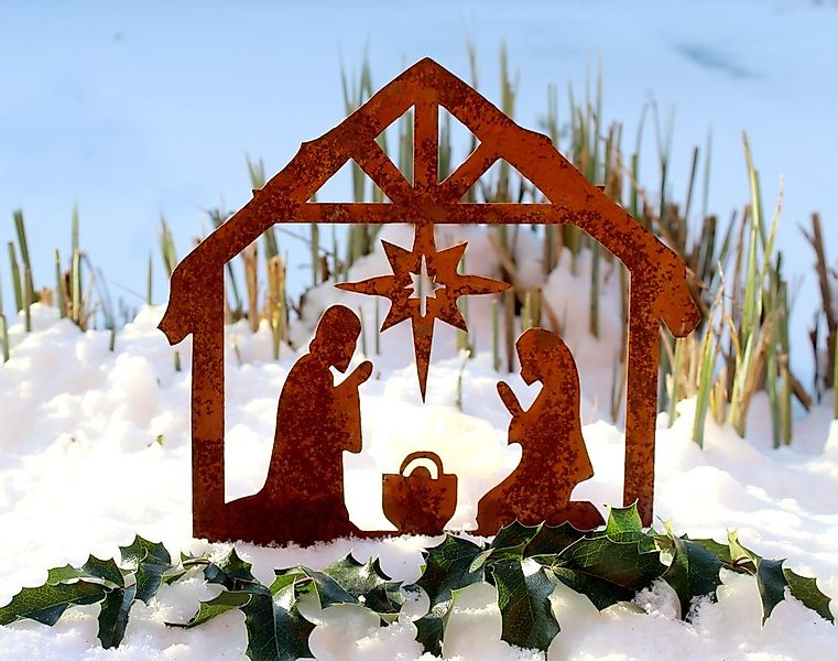 LB H&F Lilienburg Krippe Deko Weihnachten Krippe Metall Rost Garten Stecker günstig online kaufen