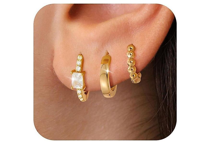 LuxusKollektion Schmuckset 3 Paar Creolen Set Damen 925 Silber Gold Ohrring günstig online kaufen