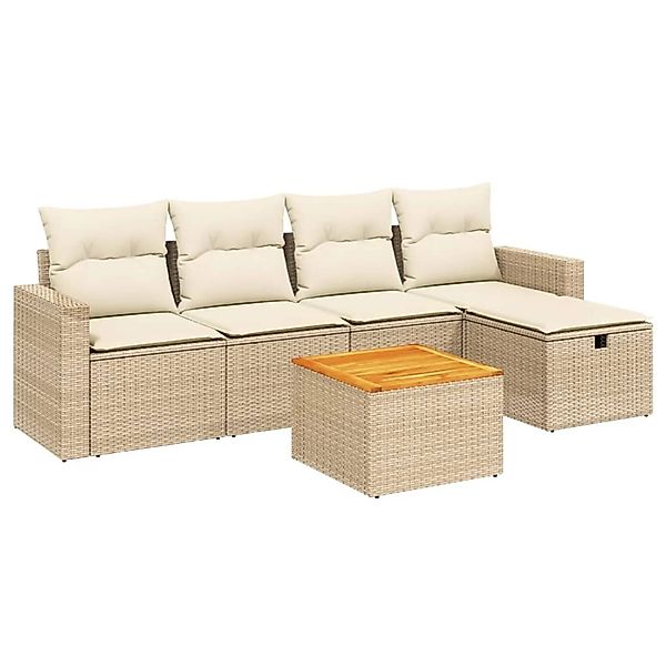 vidaXL 6-Tlg Garten-Sofagarnitur mit Kissen Beige Poly Rattan 3264831 günstig online kaufen