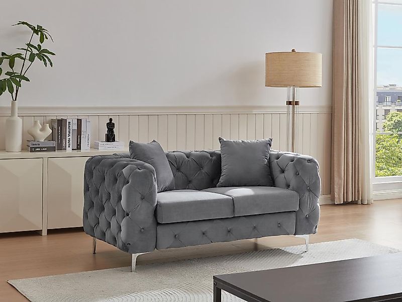 Chesterfield-Sofa 2-Sitzer - Samt - Anthrazit - EDWINA günstig online kaufen