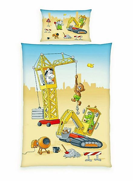 Herding Babybettwäsche 100x135cm Baustelle Bagger Kran Zootiere, Microfaser günstig online kaufen