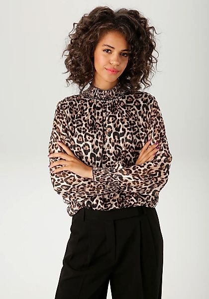 Aniston CASUAL Chiffonbluse im Leo-Druck mit goldfarbenen Glitzerstreifen günstig online kaufen
