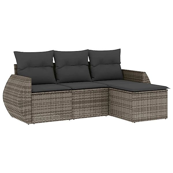 vidaXL 4-Tlg Garten-Sofagarnitur mit Kissen Grau Poly Rattan 3253607 günstig online kaufen