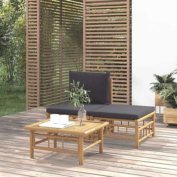 Vidaxl 3-tlg. Garten-lounge-set Mit Dunkelgrauen Kissen Bambus günstig online kaufen