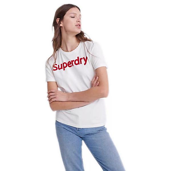 Superdry Regular Flock Kurzarm T-shirt S Chalk White günstig online kaufen