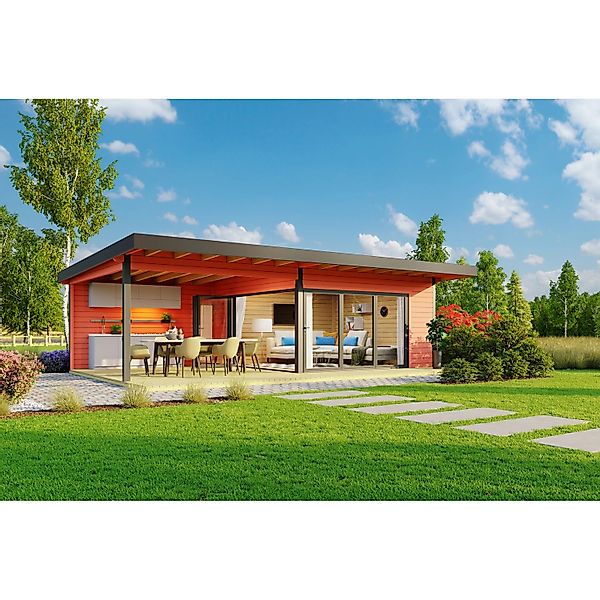 LASITA MAJA Gartenhaus "DOMEO 10 SCHWEDENROT/ANTHRAZIT" mit Anbau, Fundamen günstig online kaufen