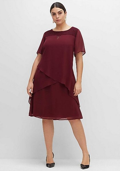 Sheego Etuikleid Abendkleid Kurzarm mit asymetrischen Volants günstig online kaufen