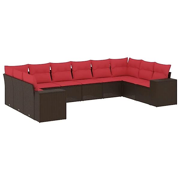vidaXL 10-Tlg Gartensofa-Set mit Kissen Braun Polyrattan 3223073 günstig online kaufen