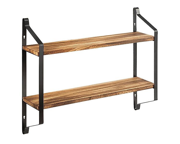 COSTWAY Wandregal Lagerregal, 2 Ebenen für Küche, Holz+Metall, 60x15x51cm günstig online kaufen