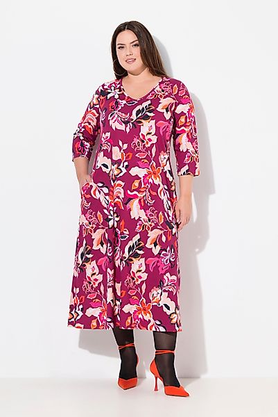 Ulla Popken Maxikleid Jerseykleid Blüten A-Linie günstig online kaufen