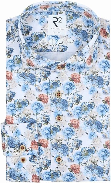 R2 Knitted Piqué Hemd Blumen Hellblau - Größe 46 günstig online kaufen